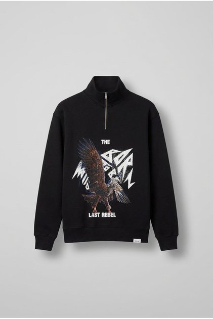 Men's Comfortable Fit Printed Half-Zip Sweatshirt Black