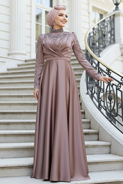 princess polly baby blue dress Satin Biscuit Muslim Bridesmaid Dress 4171BS main image 0