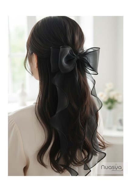 Black Noble Bow Automatic Hair Clip for Women – Stylish and Elegant Hairpin, Suitable for Daily and Special Occasions