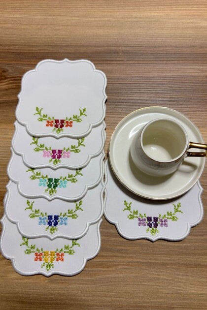 Cocktail Napkins 6 Pieces Linen Canvas Embroidered SPECIAL STAIN RESISTANT FABRIC