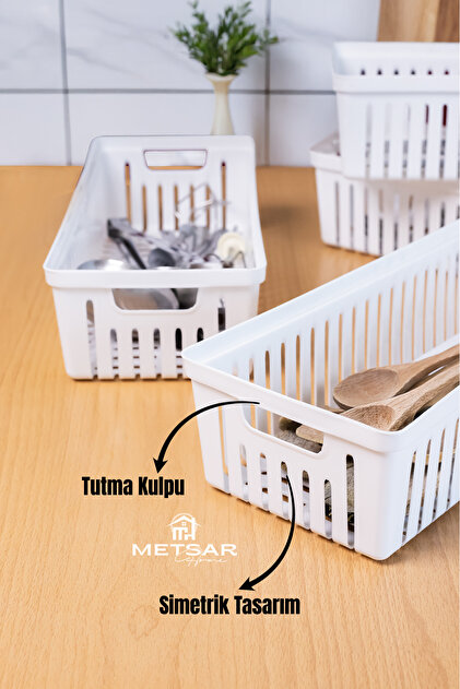 Metsar Home 4'lü Beyaz Mutfak Çekmece Düzenleyici – Kaşık Çatal