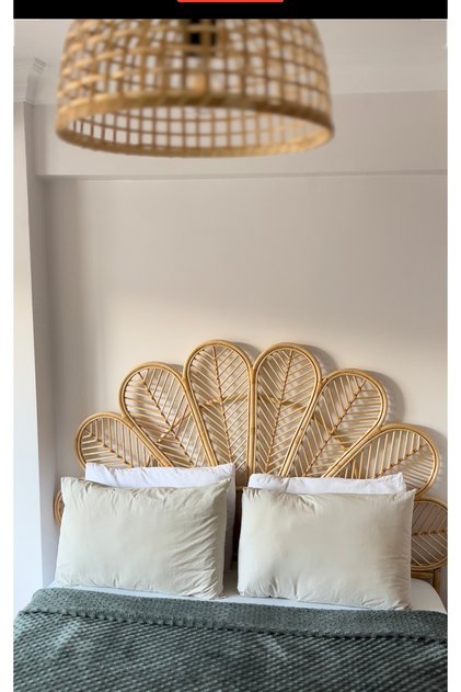 Bambu Rattan Hasır Yatak Başlığı - El yapımı Naturel Renk Çift Kişilik 160cm