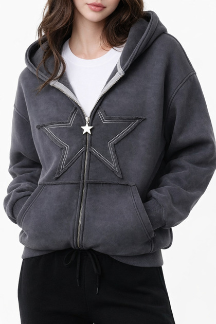 Gofeel Star Washed Unisex Oversize Zip Hoodie - Fiyatı, Yorumları