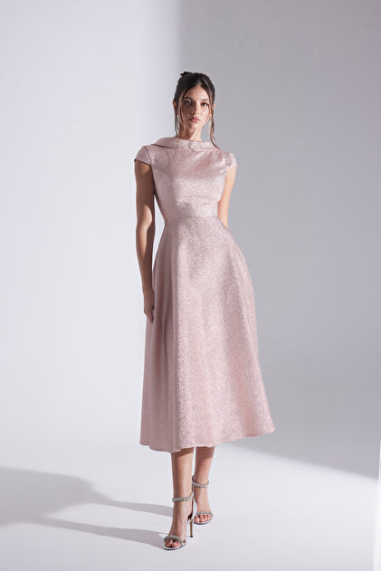 Rochie de logodnă evazată din jacard RACHEL, roz pudră