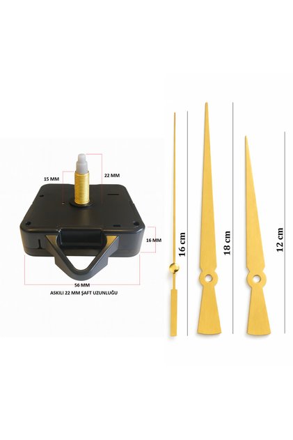 Uzun Şaft Akar Sessiz Saat Mekanizması Askılı 22 mm