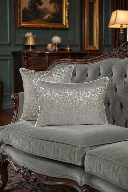 Cushion Cover Patterned Jacquard Set - Double-Sided Piping 45X45 & 35X50 cm Earth Color