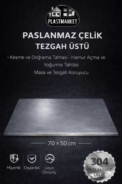 Paslanmaz Çelik Tezgah Üstü Kesme Tahtası, Hamur Yoğurma Tahtası, Tezgah Üstü Koruyucu, 70x50 cm
