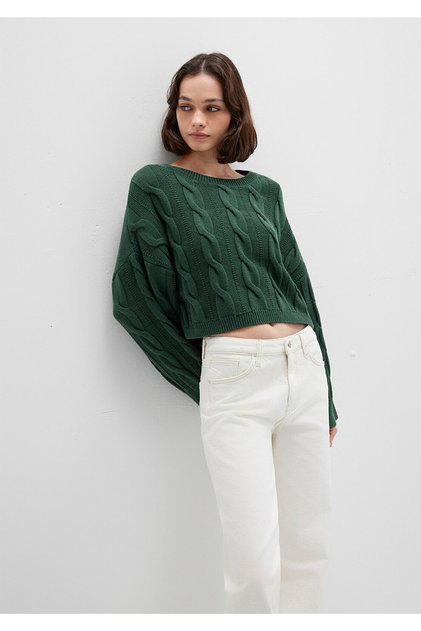 Pulover verde cu gât rotund, crop / croială scurtă 1710477-71894