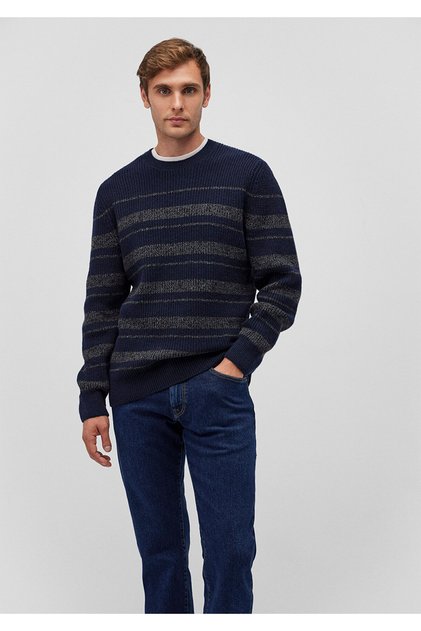 Wool Blended Striped Navy Blue Sweater Slim Fit / Slim Fit 0710209 -70490