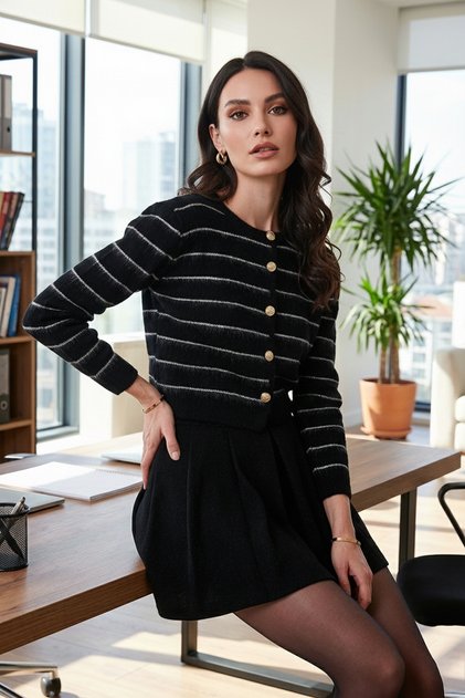 Standard Fit Striped Soft Textured Crop Knitwear Cardigan Cardigan 4615551