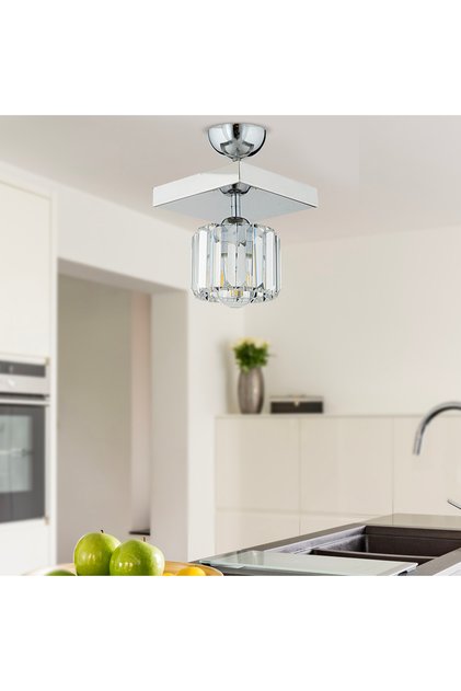 Sabrina Krom Kaplama Plafonyer Kristalli Taşlı Modern Tasarım Kristal Salon Avize