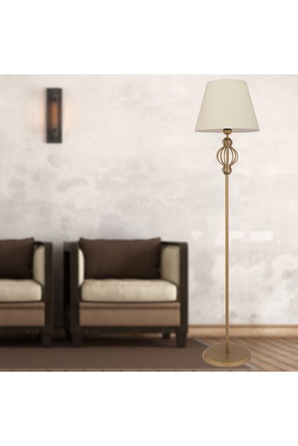 Helezon Beyaz Şapkalı Eskitme Modern Tasarım Ayaklı Abajur Lamba Metal Lambader