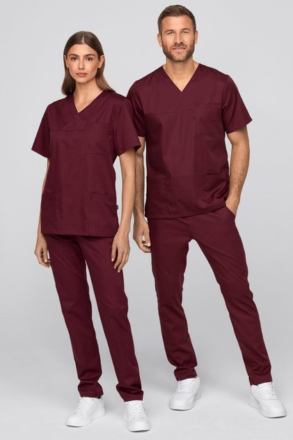 Bordo Premium Scrubs Takım - Hemşire Doktor Üniforması Yüksek Kaliteli Kumaş