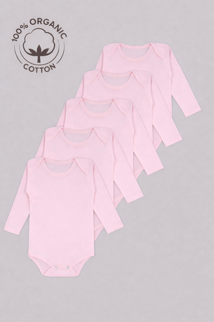 5-Piece Baby Long Sleeve 100% Natural Cotton Snap-On Bodysuit