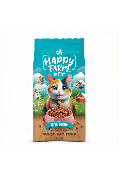 happy farm Yetişkin Kedi Maması Somonlu 15 KG - Fiyatı, Yorumları