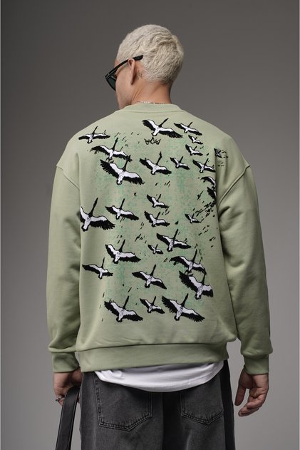 Crew Neck Men's Sweatshirt with Embroidery Detail on the Back