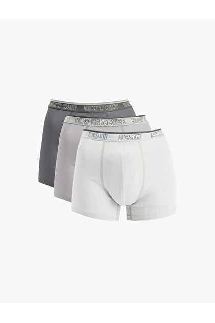 Baskılı Bel Detaylı Pamuklu 3'lü Boxer Seti