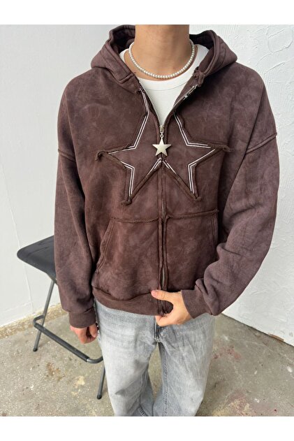 Zincirwear Star Washed Brown Zip Hoodie - Fiyatı, Yorumları