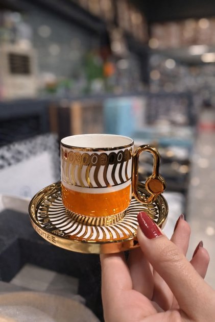 Gold Gilded Modern 6-Person Coffee Cup Set