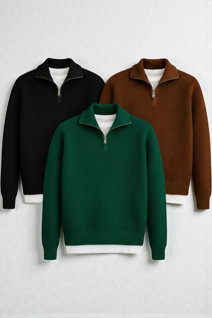 3 Advantageous Packages Men's Thessaloniki Knit Mock Neck Thick Winter Knitwear Sweater Set