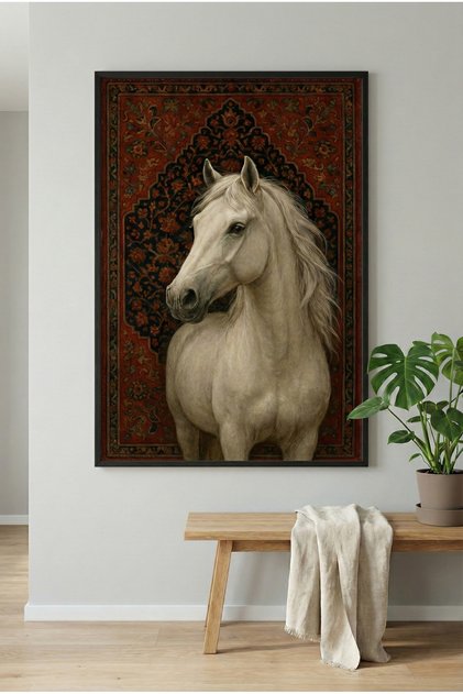 Framed Uv Printing Mdf Wood Vintage Patterned Horse Decorative Wall Painting Wooden Black White Optional