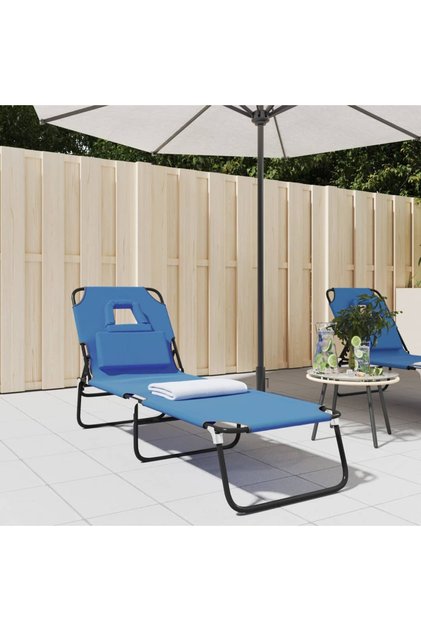 Folding Sun Lounger Blue Oxford Fabric&Powder-coated Steel