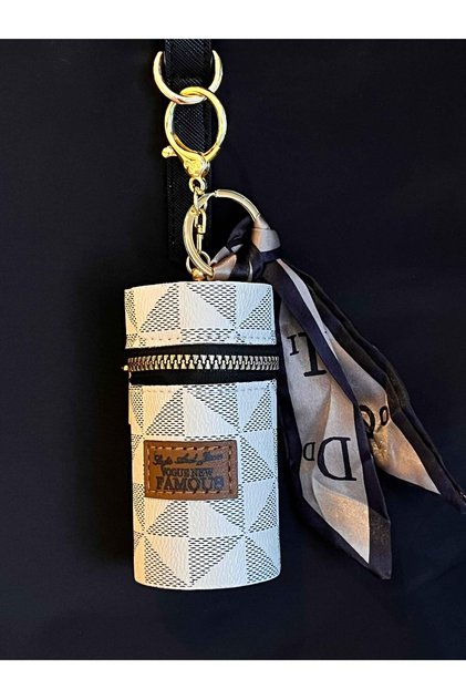 Mini Retro Lipstick Bag Charm Keychain White