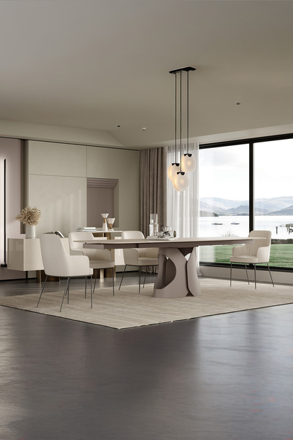 Enza Home Nebula Metal Ayaklı, Traverten Yüzeyli Yemek Masası