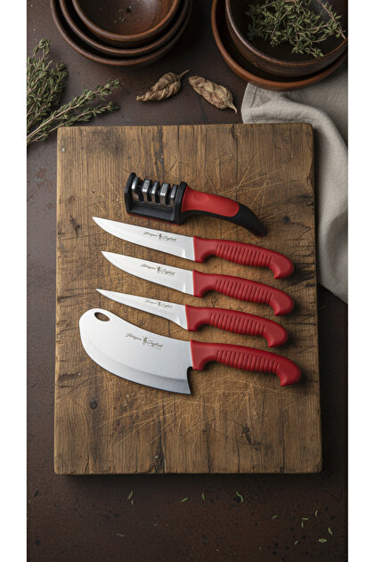 5 Piece Professional Non-Slip Handle Stainless Steel Kitchen Knife Set and Sharpening Tool