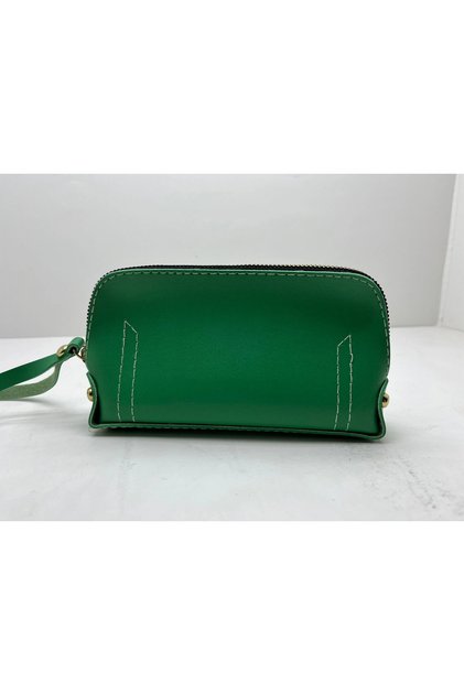 Leather Fabric Green Color 17X10 cm Jewelry-Makeup Zipper Bag