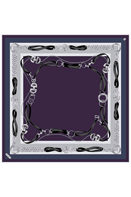 Kemer Bordür Desenli Twill İpek Eşarp