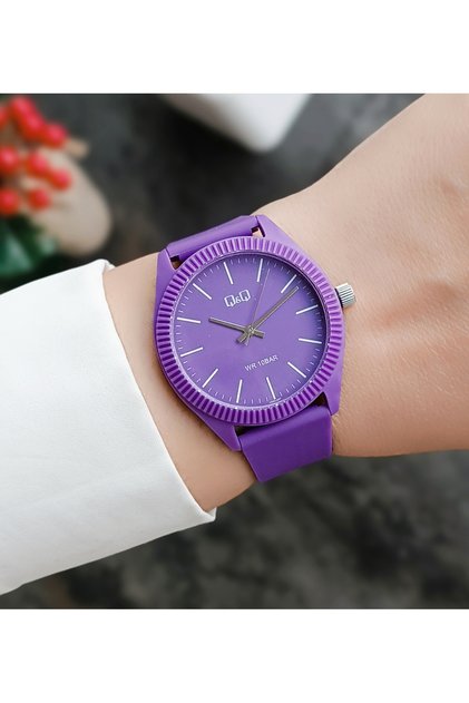 10 Atm Water Resistant Wristwatch with Purple Color Silicone Strap