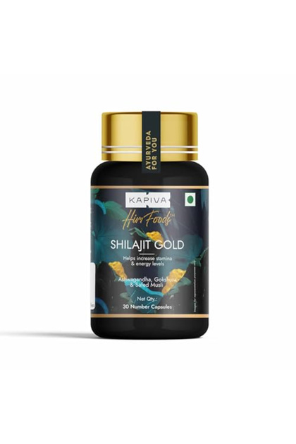 Shilajit Gold Capsules with 24 Carat Gold, Boosts Stamina - 30 Capsules