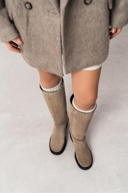 Γυναικείες μπότες Osim Rome Beige Suede από γνήσιο δέρμα με στρογγυλή μύτη με χοντρή σόλα