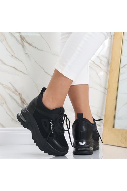 Pantofi sport negri cu platformă pentru femei, din material textil Sandina, mărimea 40