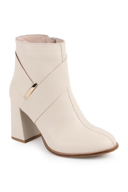 Genuine Leather Ankle Length Heeled Women's Boots–Metal Accessories, Internal Zipper, Thick Block Heel L31.26104453