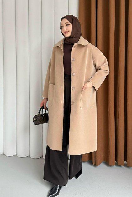Torba Cepli Bebe Yaka Oversize Kaban-VİZON