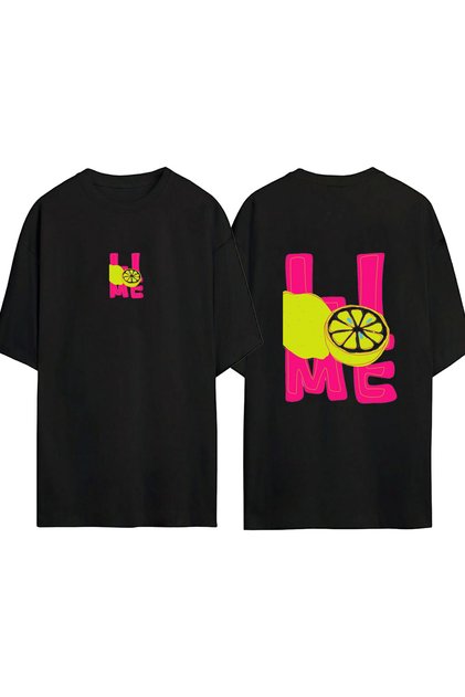 Lime 1 Design Printed Black Oversized t Shirt