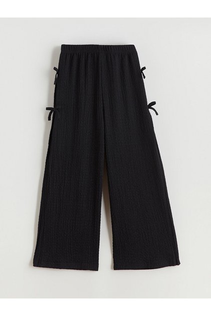 Lcw Kids Black Elastic Waist Bow Detailed Girls' Trousers