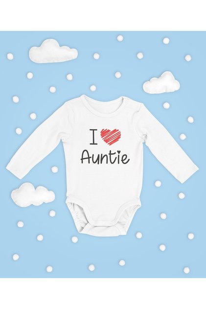 I Love Auntie Written Cotton Soft Unisex Snap Fastener Long Sleeve Bodysuit