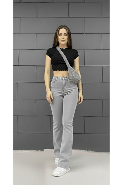 Daria Stretch Fabric Women's Gray Super High Waist Flared Denim Jeans