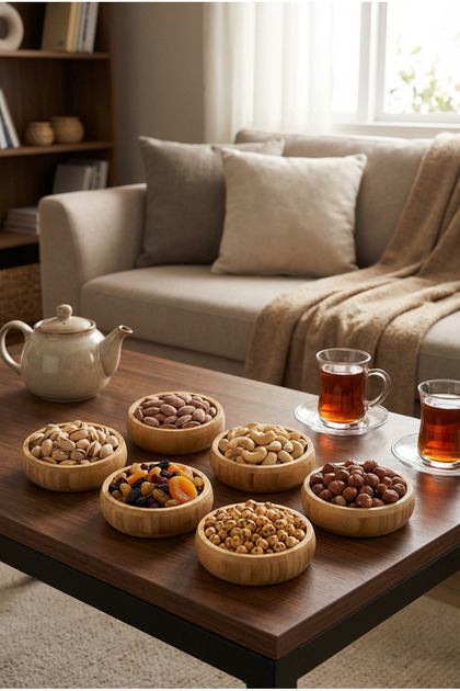 MAKRİ HOME Bambu 6'lı Çerezlik & Kuruyemiş Sunum Seti Yuvarlak