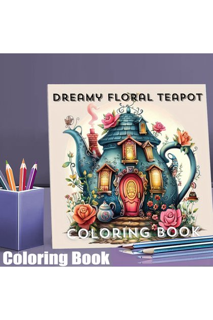 كتاب تلوين إبريق شاي برسومات زهور ساحرة، ٢٨ صفحة، كتاب تلوين لتخفيف التوتر لدى البالغين | كولو...