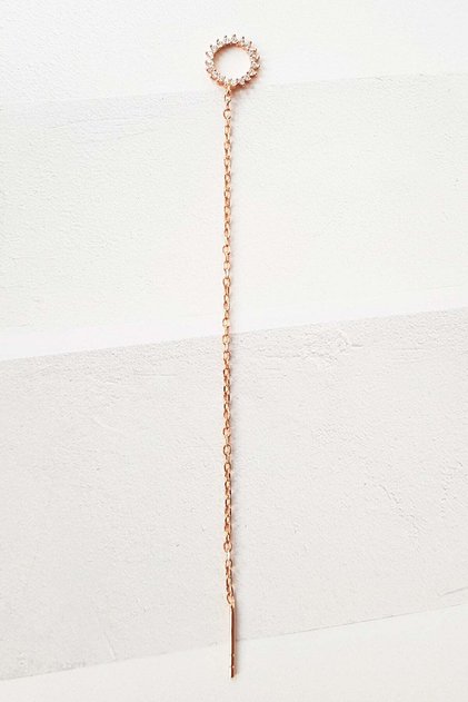 Circle Long Chain Earrings - 925 Sterling Silver