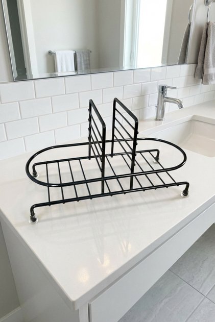 Black Liquid Soap Dispenser Stand Countertop Bathroom Kitchen Organizer, Round Organizer