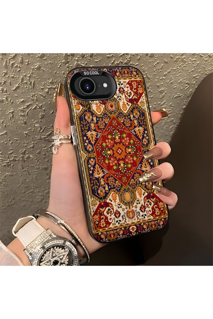 iPhone 17E Compatible Silicone Edge Hard Back Anti-Fall Phone Case with Persian Pattern
