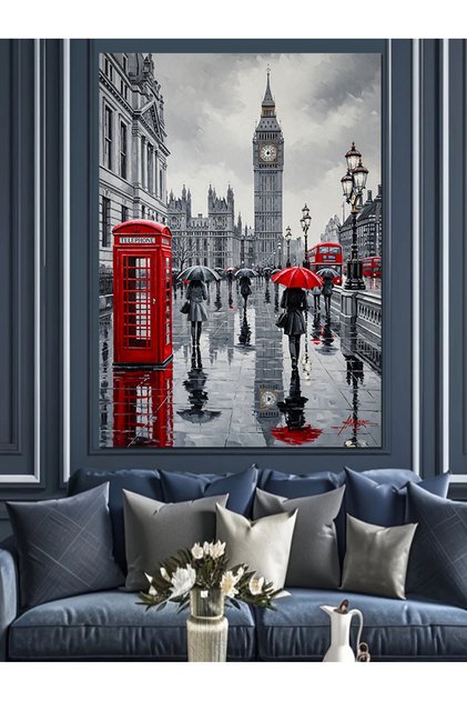 Londra Telefon Kulübesi Manzara Dekoratif Kanvas - Mdf Ahşap Tablo