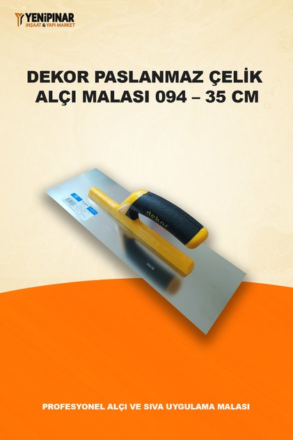 Paslanmaz Çelik Alçı Malası 094 – 35 cm | Profesyonel Alçı ve Sıva Uygulama Malası