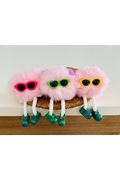 Plush Fluffy Keychain – Gift for a Friend, Birthday Gift, Cute Pink Figure Keychain
