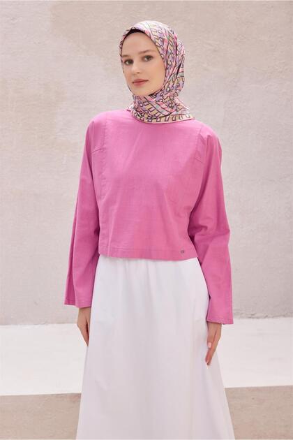 Tivil Saf İpek Eşarp 4223 - 81 Pembe Harf Desen